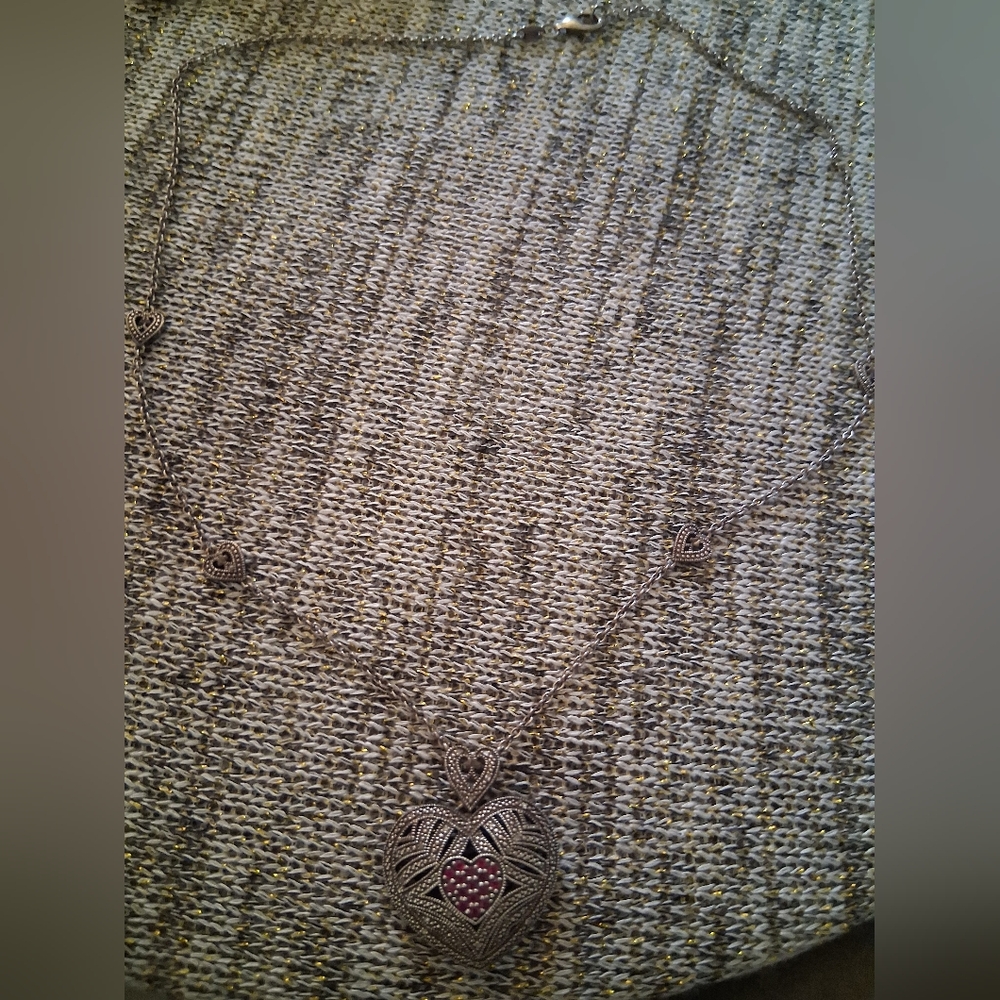 Silver Heart Pendant Necklace with Intricate Design. - Picture 3 of 3